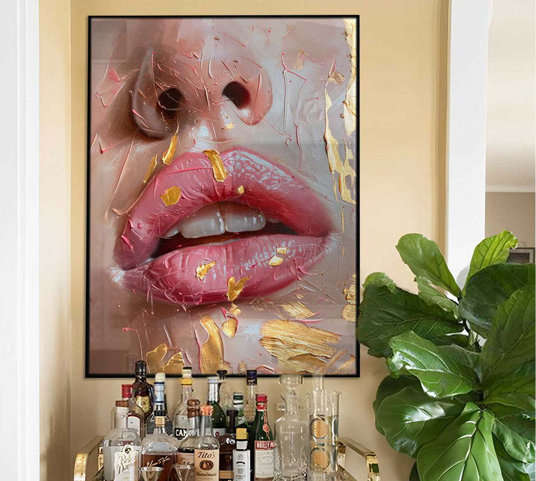 Sexy Pink Lips Asbtract Fashion Wall Art