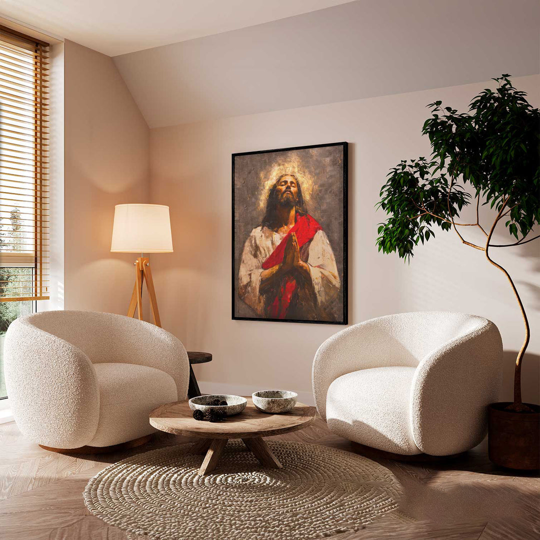 Jesus Praying Abstract Religious Canvas Print