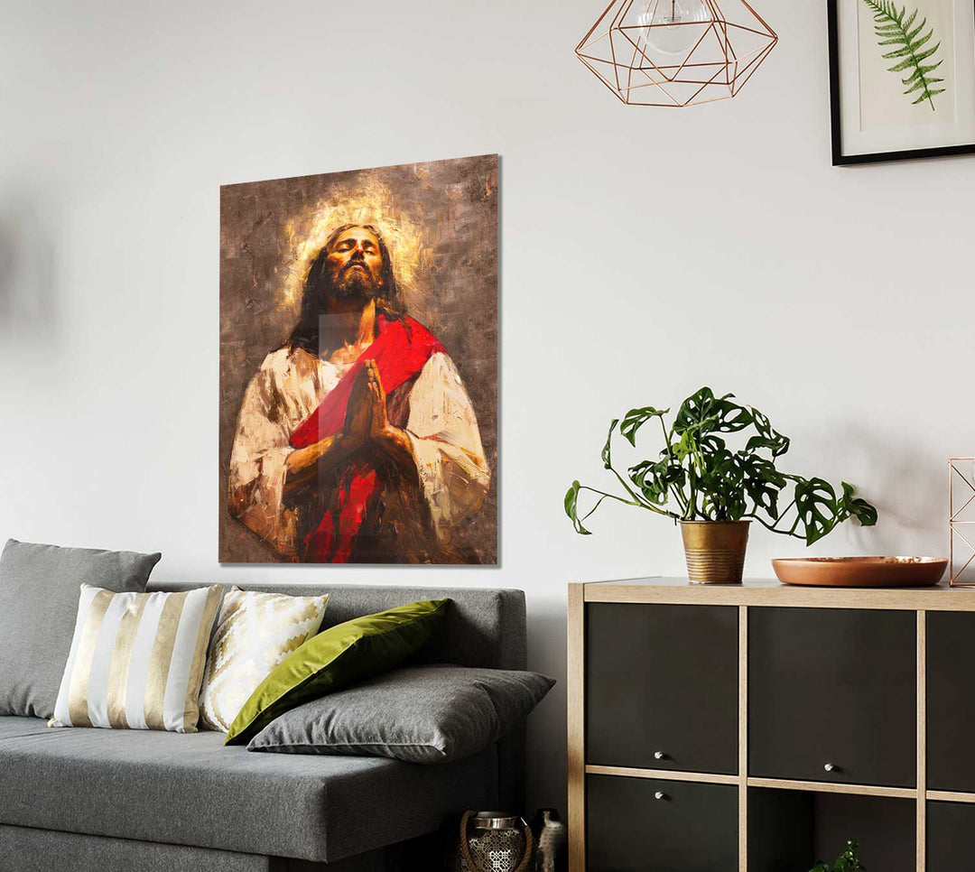 Jesus Praying Abstract Religious Canvas Print