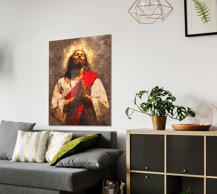 Jesus Praying Abstract Religious Canvas Print