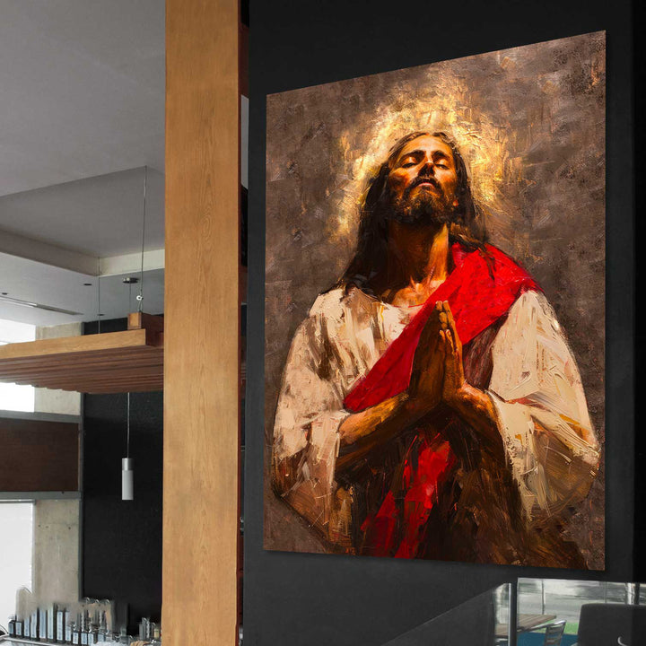 Jesus Praying Abstract Religious Canvas Print