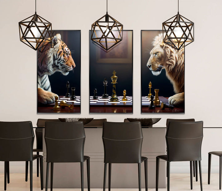Game of Beast Lion vs Tiger Chess Wall Art