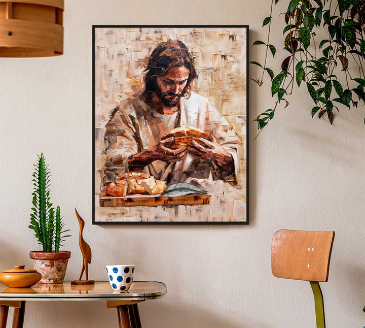 Jesus With a Bread Abstract Sacred Wall Art