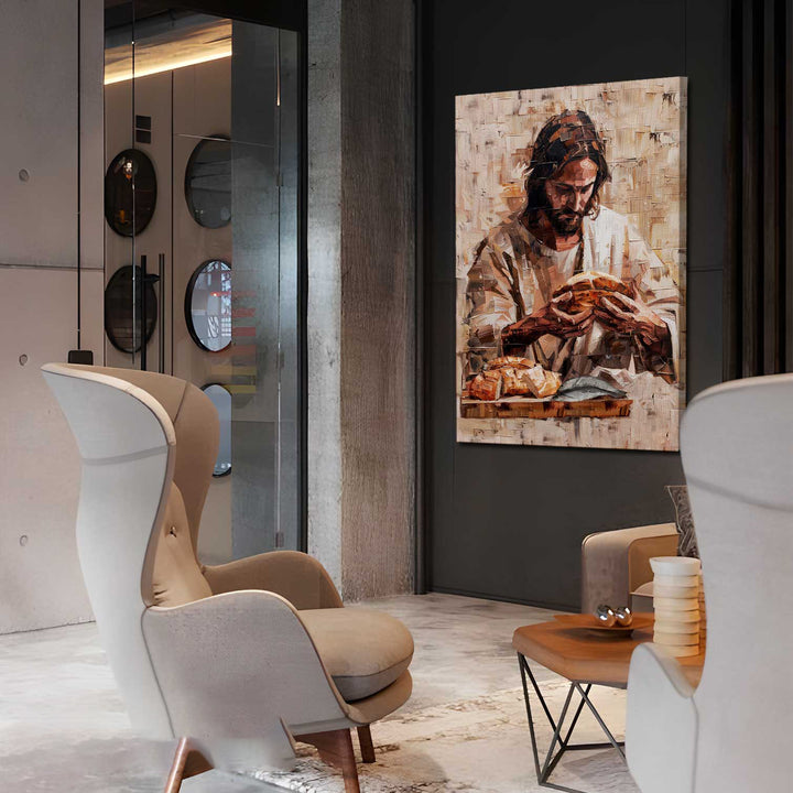 Jesus With a Bread Abstract Sacred Wall Art
