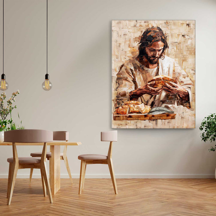 Jesus With a Bread Abstract Sacred Wall Art