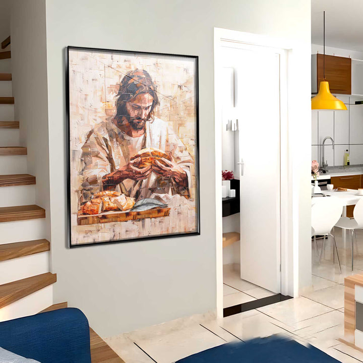 Jesus With a Bread Abstract Sacred Wall Art