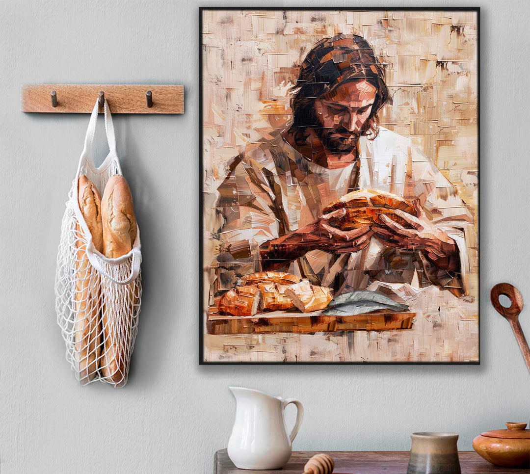Jesus With a Bread Abstract Sacred Wall Art