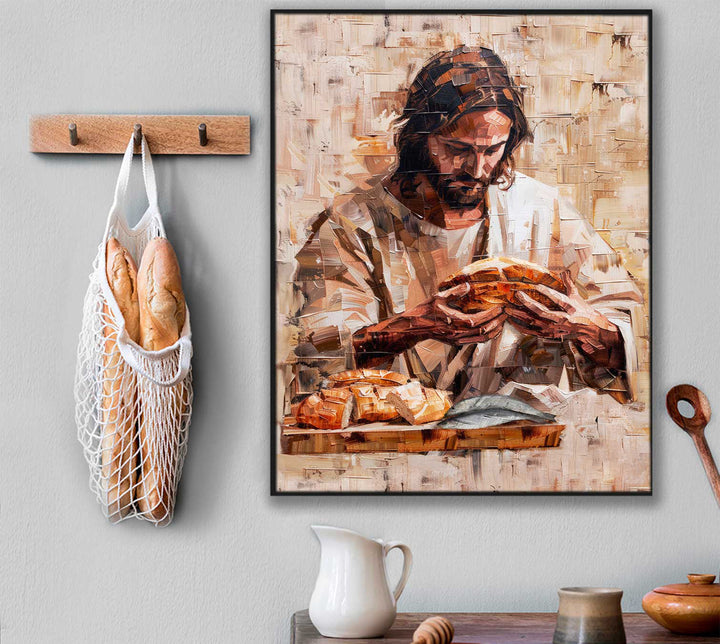 Jesus With a Bread Abstract Sacred Wall Art