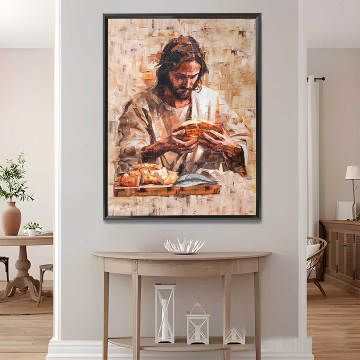 Jesus With a Bread Abstract Sacred Wall Art