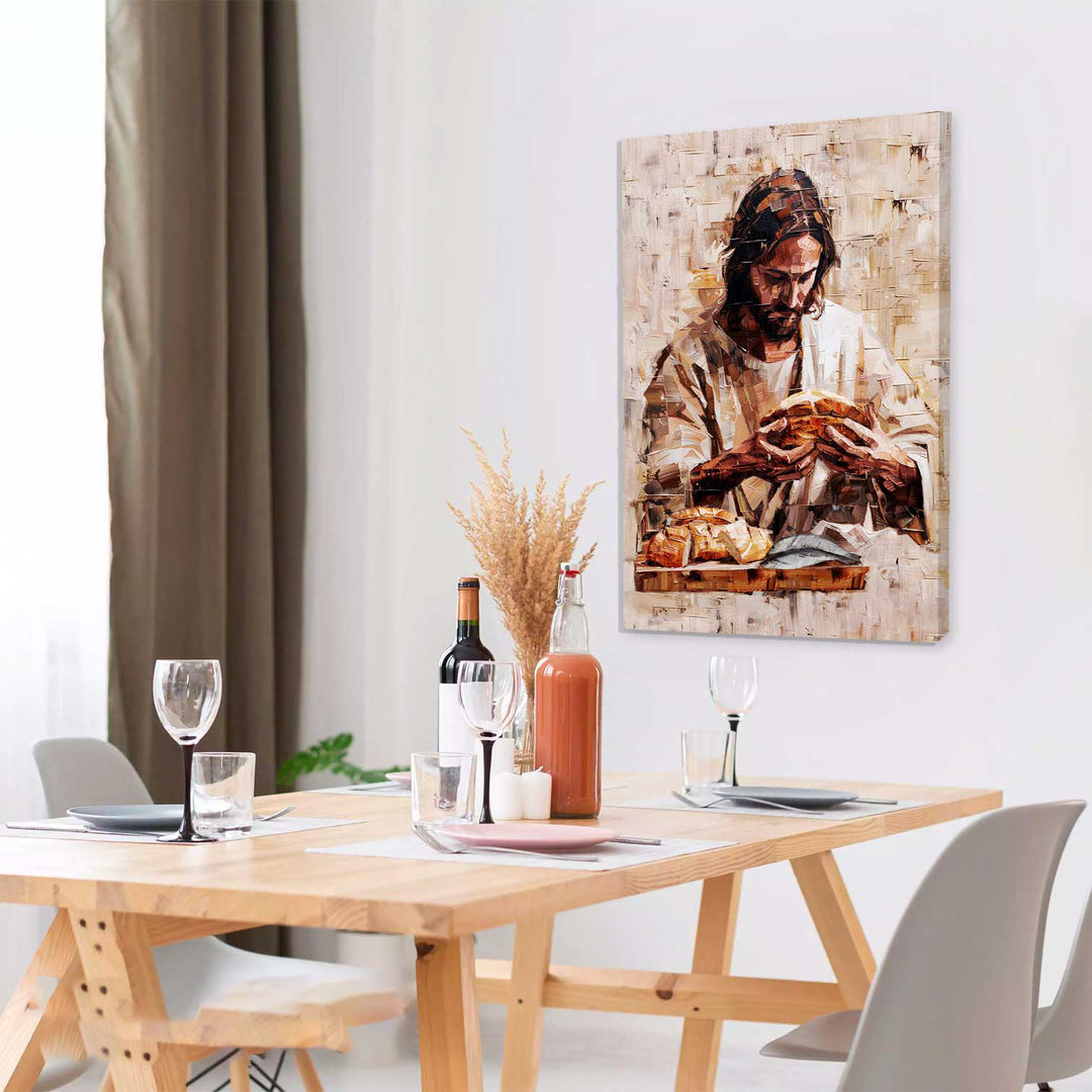 Jesus With a Bread Abstract Sacred Wall Art