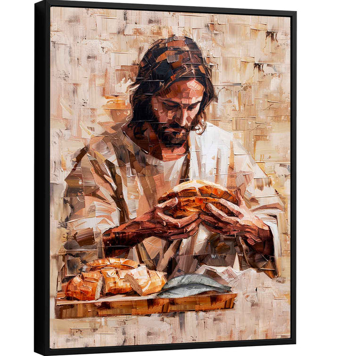 Jesus With a Bread Abstract Sacred Wall Art