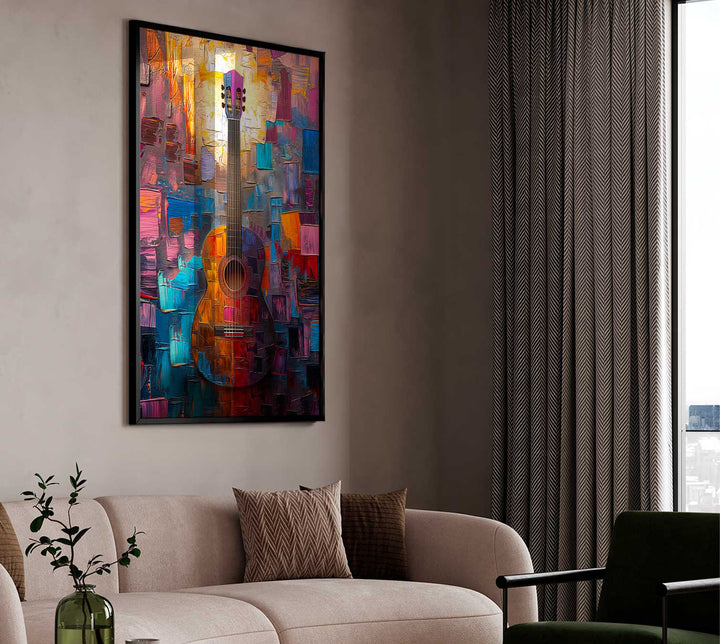 Guitar Harmony of Colors Painting Vibrant Music Art