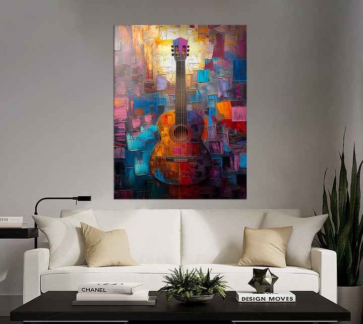 Guitar Harmony of Colors Painting Vibrant Music Art