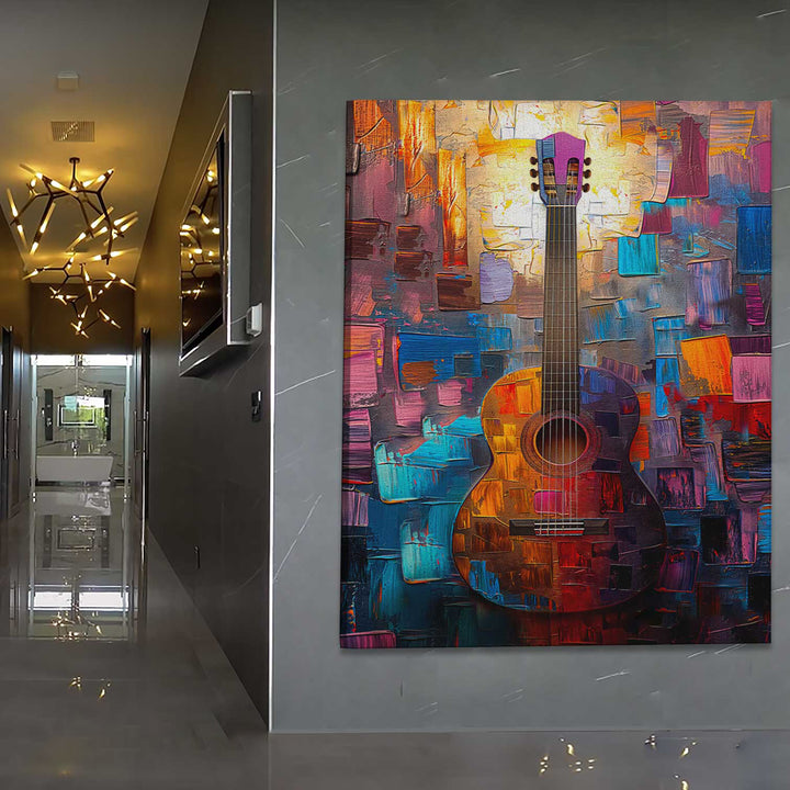 Guitar Harmony of Colors Painting Vibrant Music Art