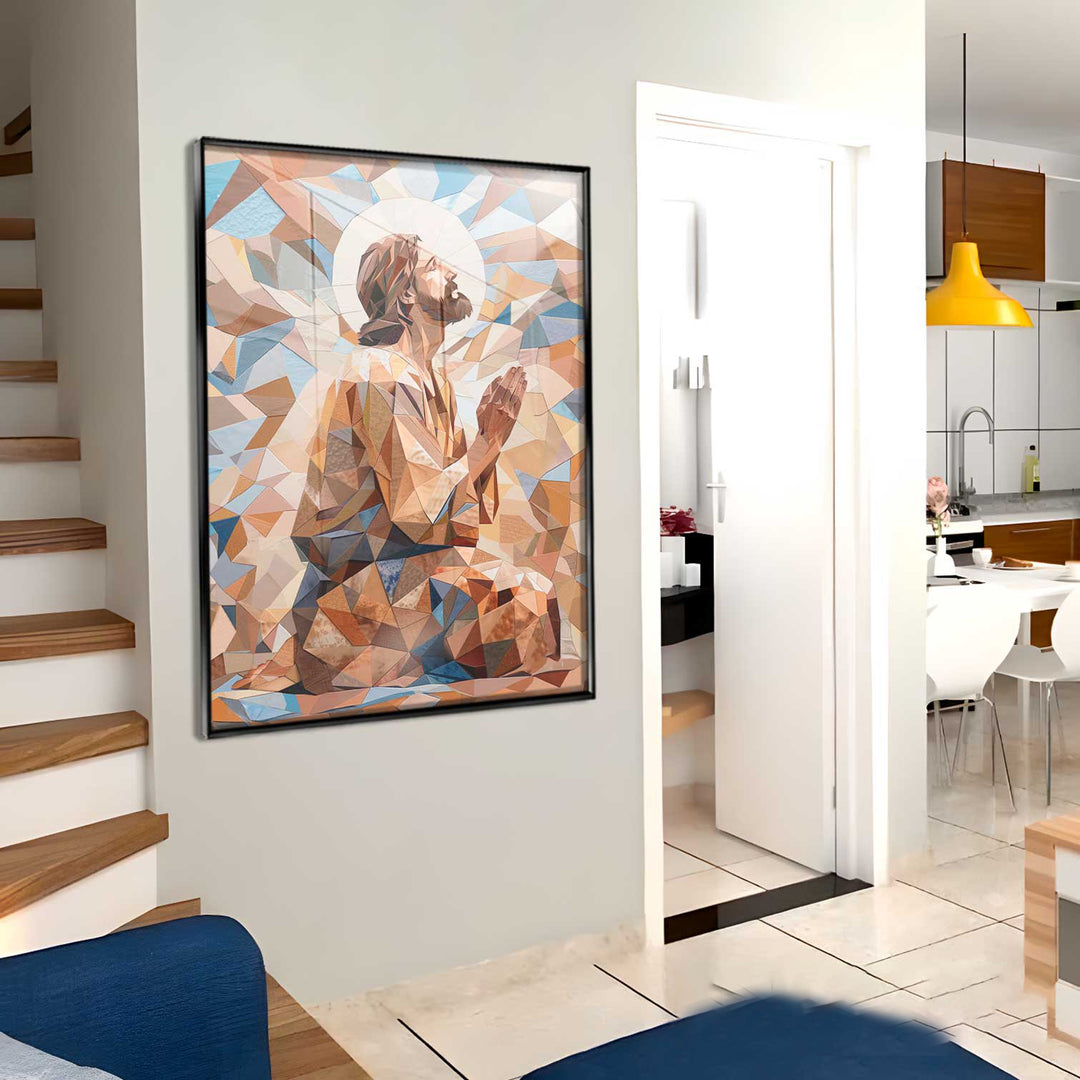 Jesus Geometric Textures Frame  Modern Religious Wall Art Abstract Canvas Print