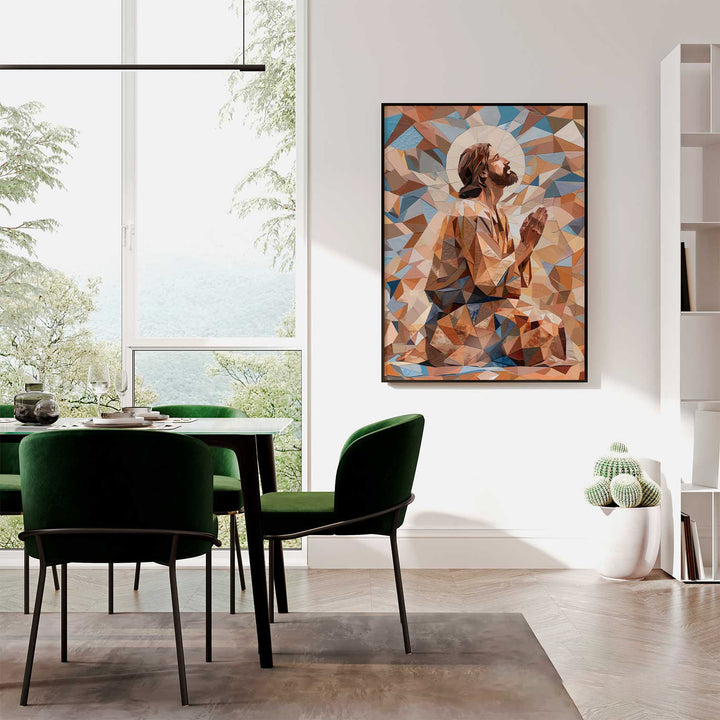 Jesus Geometric Textures Frame  Modern Religious Wall Art Abstract Canvas Print