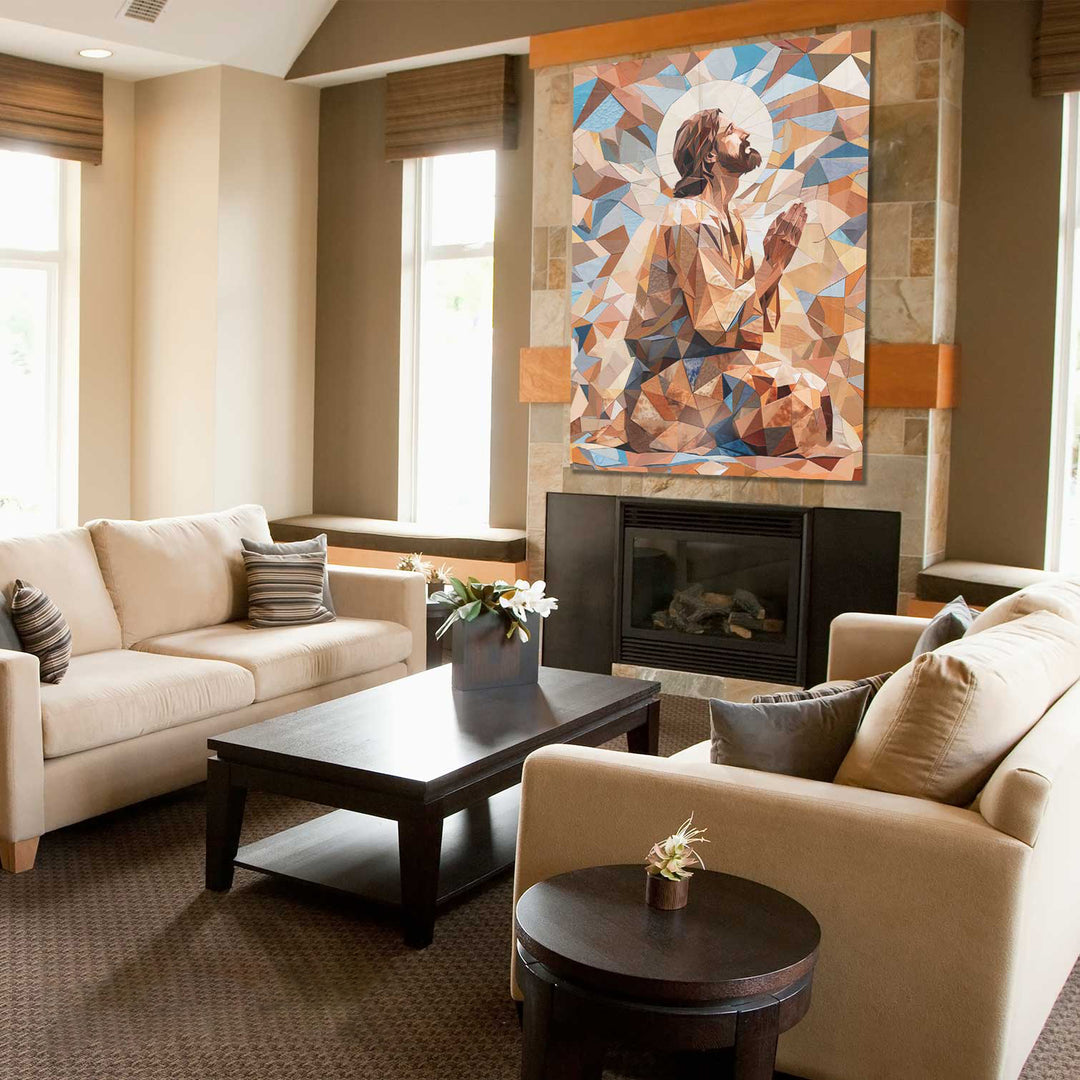 Jesus Geometric Textures Frame  Modern Religious Wall Art Abstract Canvas Print