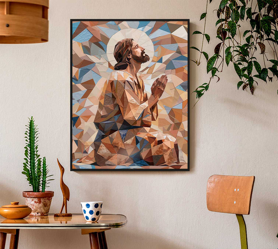 Jesus Geometric Textures Frame  Modern Religious Wall Art Abstract Canvas Print
