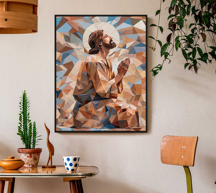 Jesus Geometric Textures Frame  Modern Religious Wall Art Abstract Canvas Print