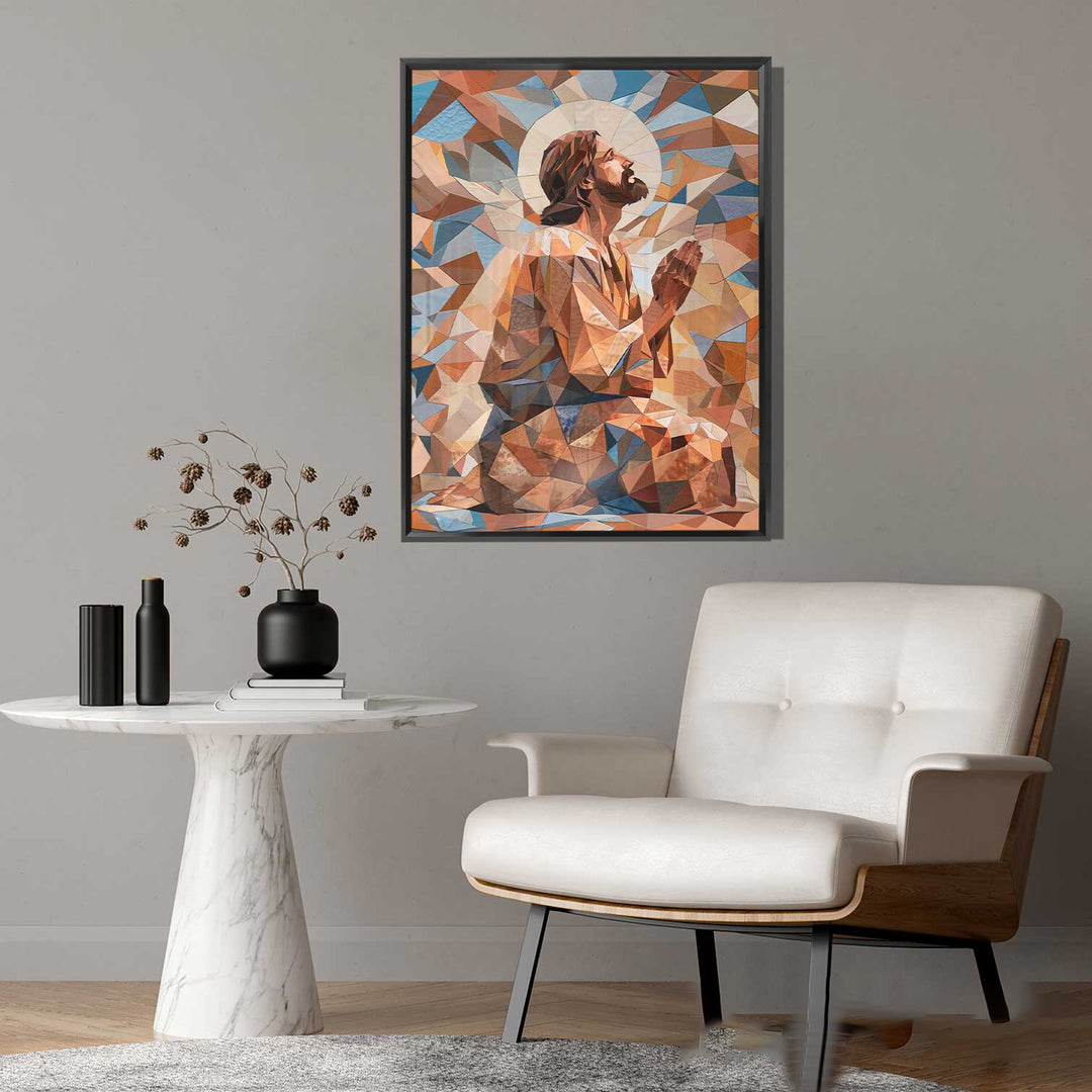 Jesus Geometric Textures Frame  Modern Religious Wall Art Abstract Canvas Print