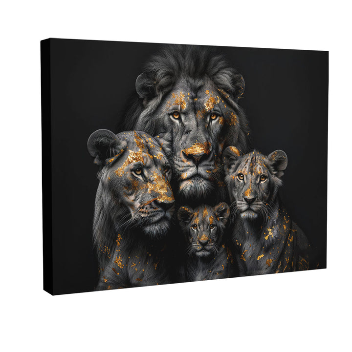 Golden Leaf Lion Family Abstract Black and Gold Radiant Painting