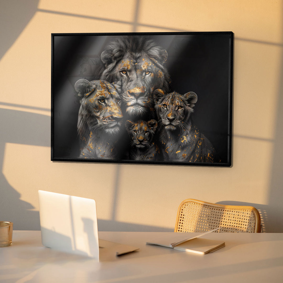Golden Leaf Lion Family Abstract Black and Gold Radiant Painting