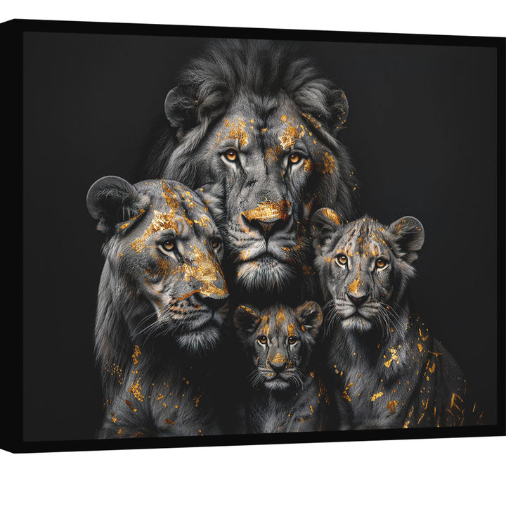 Golden Leaf Lion Family Abstract Black and Gold Radiant Painting