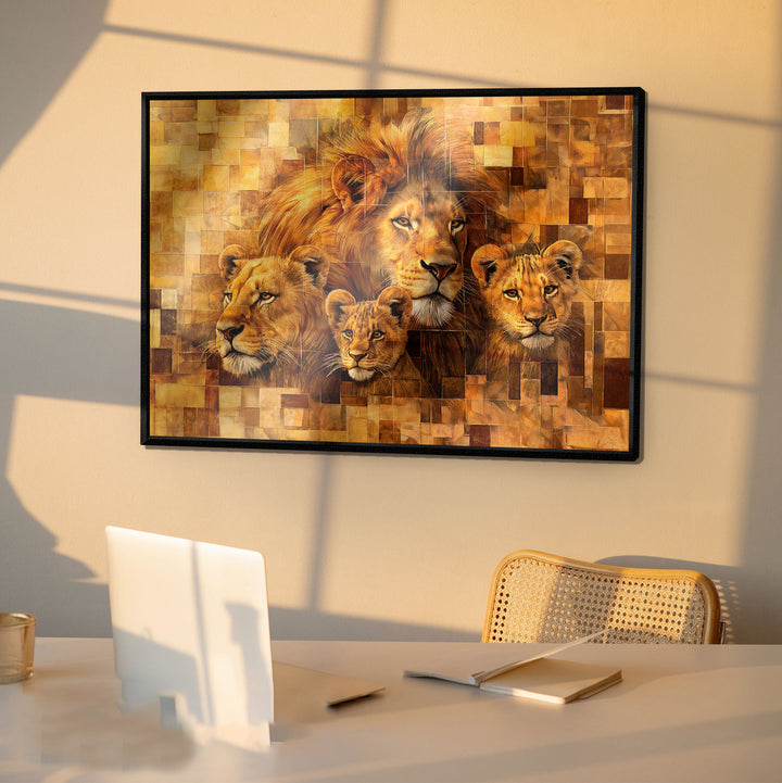 Lion Family Abstract Grid Art Frame