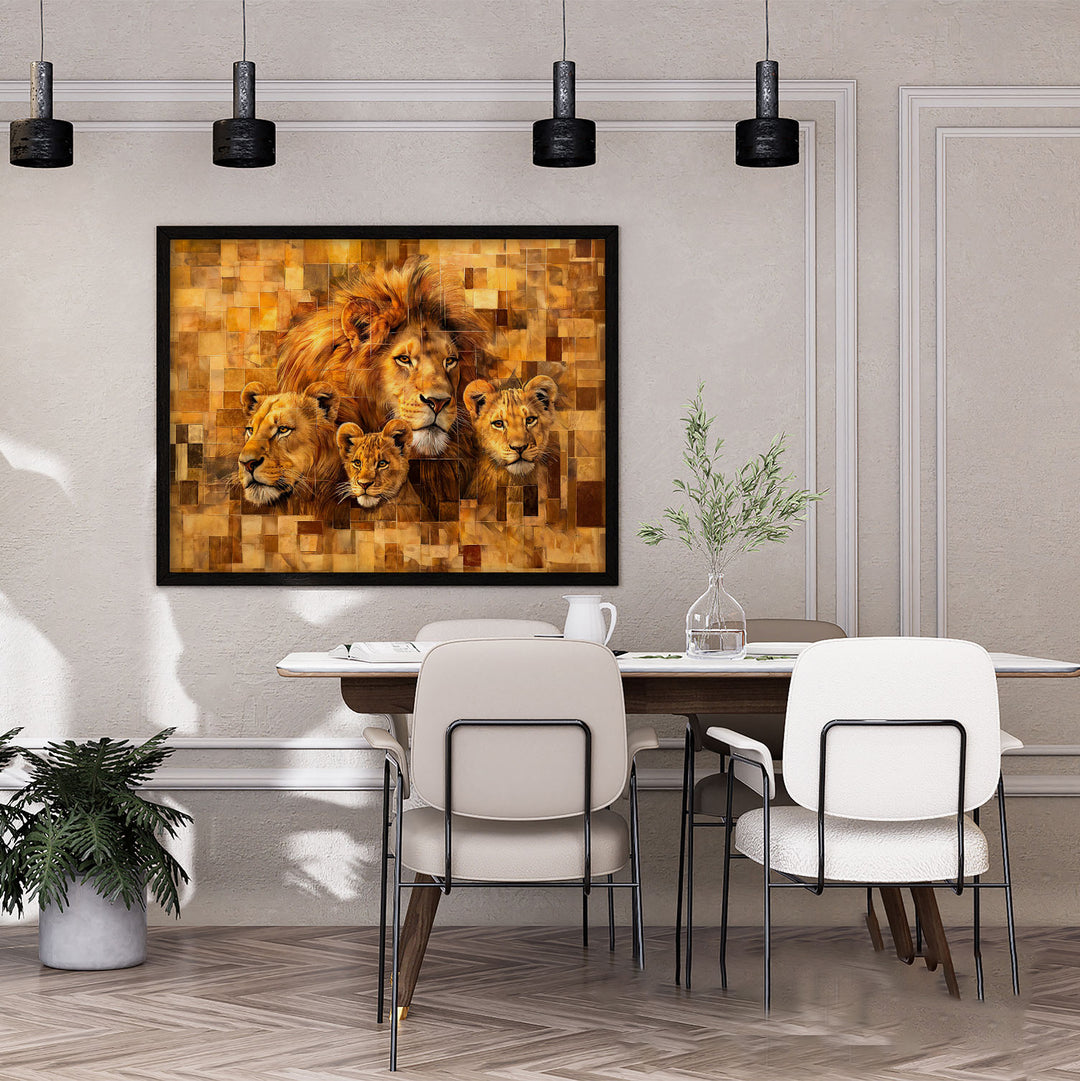 Lion Family Abstract Grid Art Frame