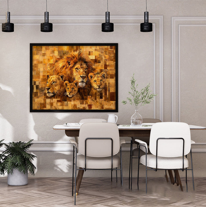 Lion Family Abstract Grid Art Frame