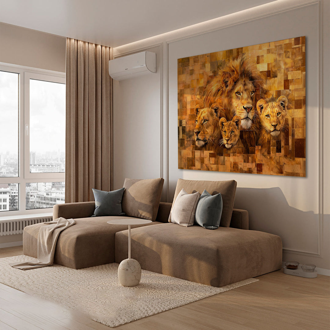 Lion Family Abstract Grid Art Frame