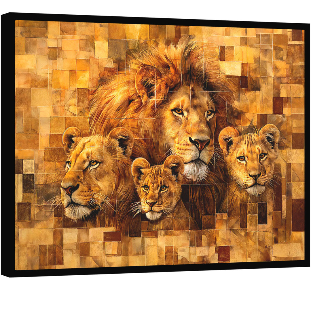 Lion Family Abstract Grid Art Frame