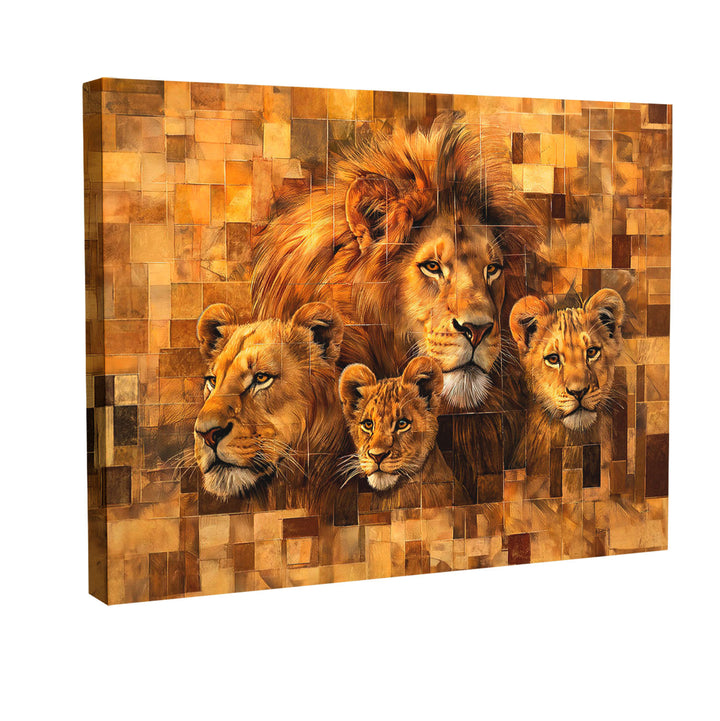 Lion Family Abstract Grid Art Frame