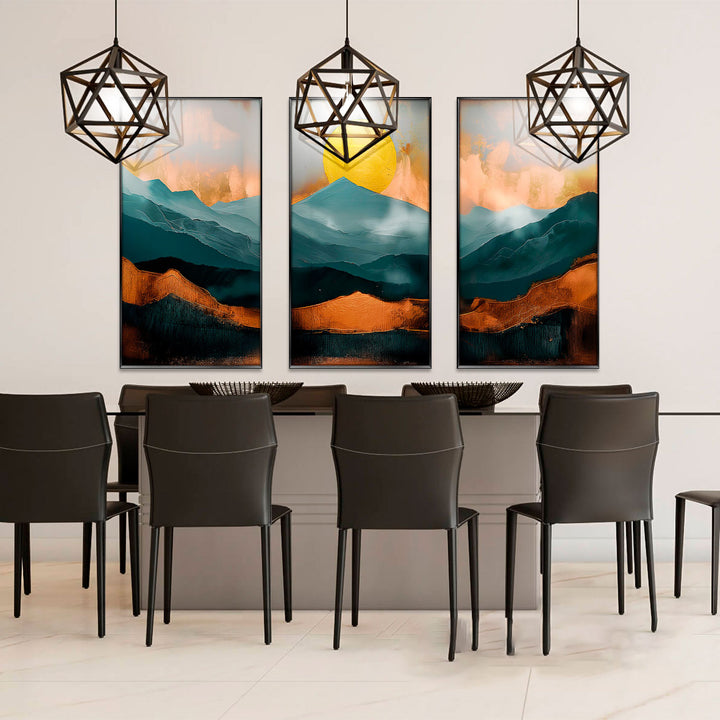 Golden Horizons Abstract Frame - 3 Pieces