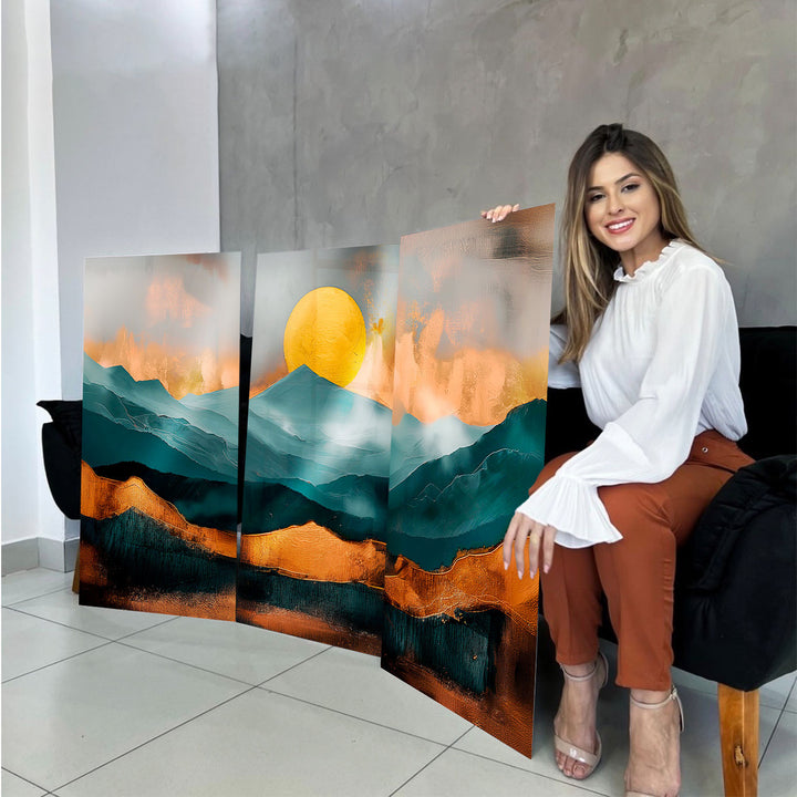 Golden Horizons Abstract Frame - 3 Pieces