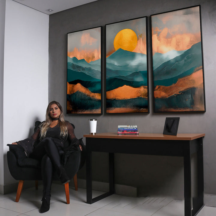Golden Horizons Abstract Frame - 3 Pieces