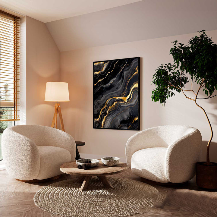 Abstract Gold Marble Frame on Black
