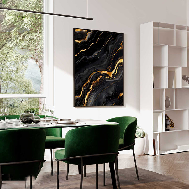 Abstract Gold Marble Frame on Black