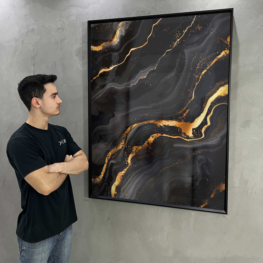 Abstract Gold Marble Frame on Black