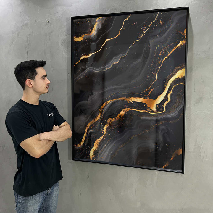 Abstract Gold Marble Frame on Black