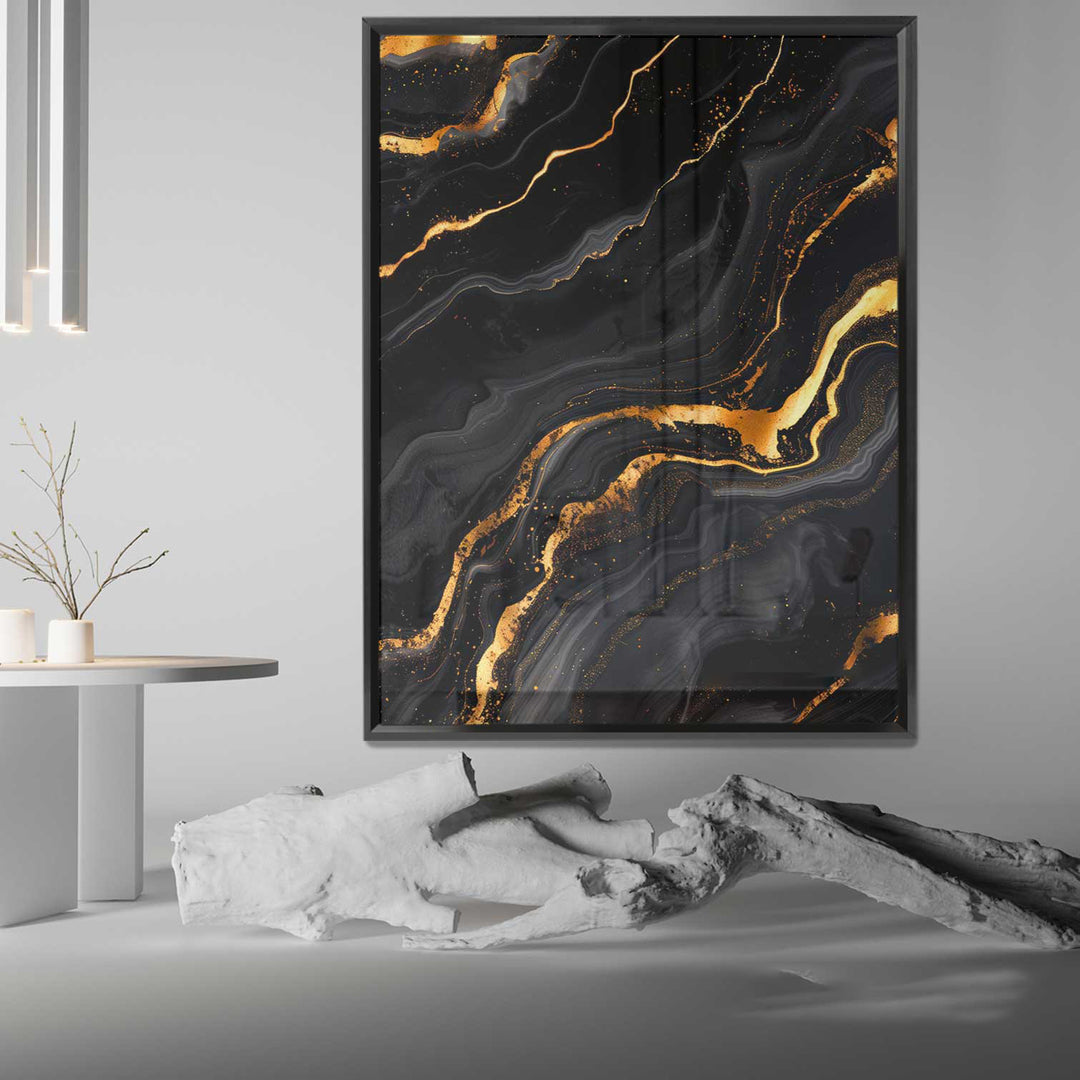 Abstract Gold Marble Frame on Black