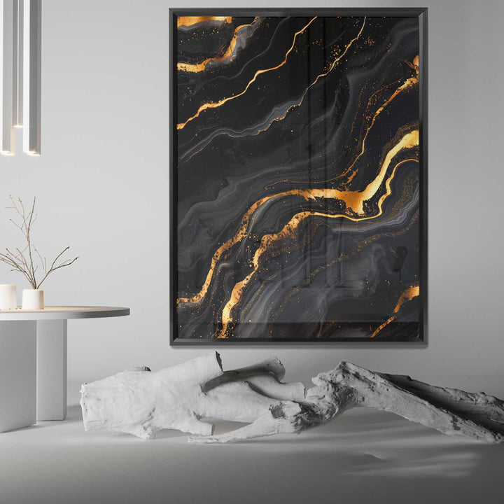 Abstract Gold Marble Frame on Black