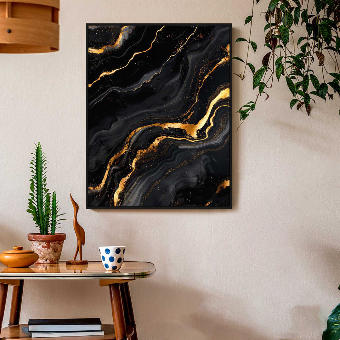 Abstract Gold Marble Frame on Black