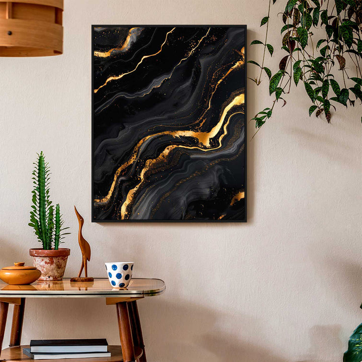 Abstract Gold Marble Frame on Black