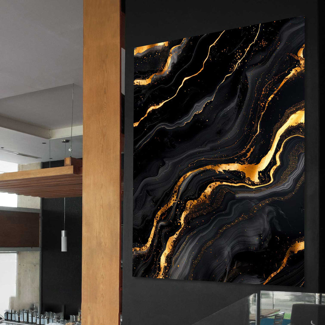 Abstract Gold Marble Frame on Black