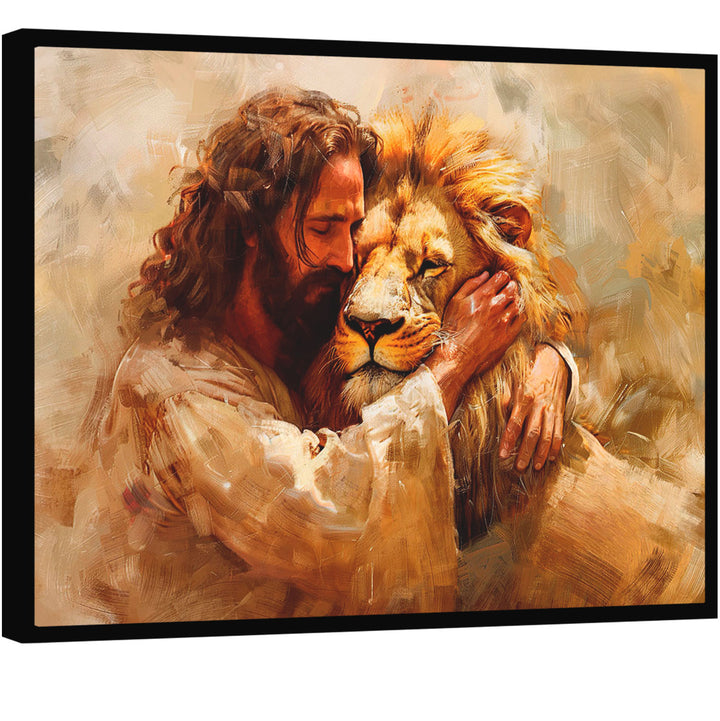 Jesus and Lion Painting - Divine Embrace
