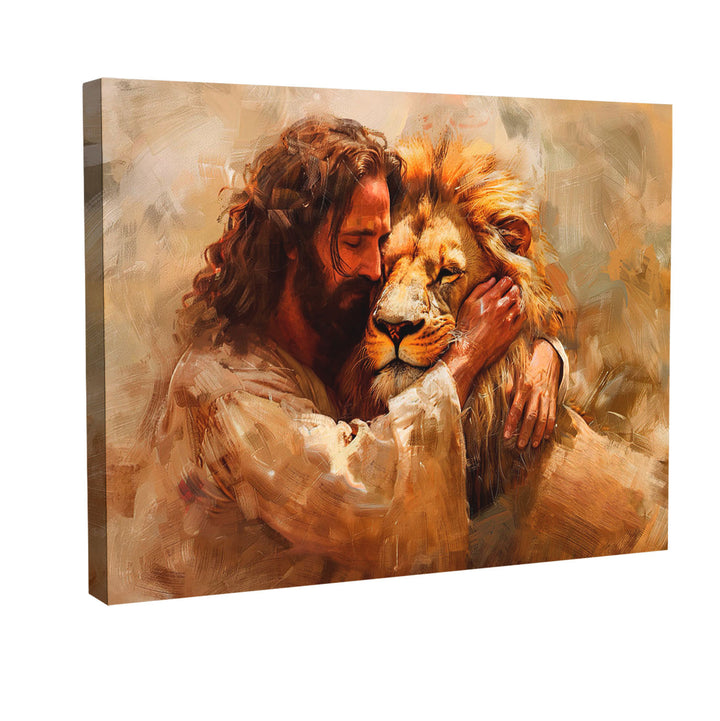Jesus and Lion Painting - Divine Embrace