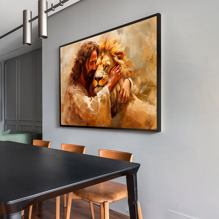 Jesus and Lion Painting - Divine Embrace