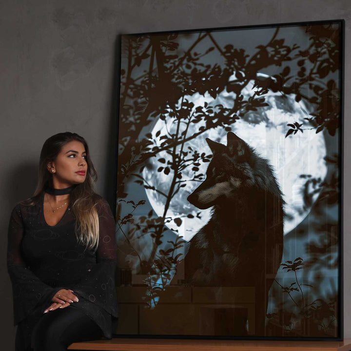 Wolf on Full Moon Painting