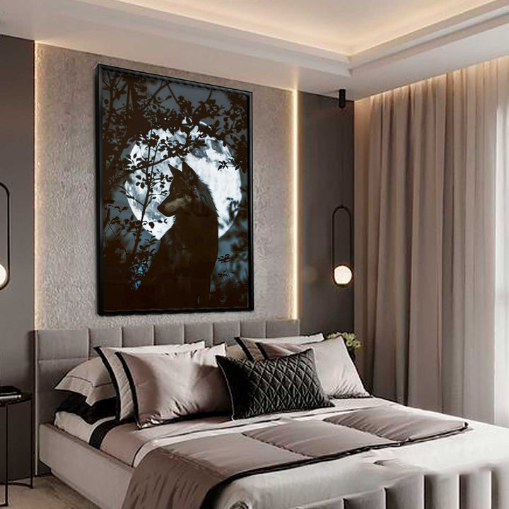 Wolf on Full Moon Painting